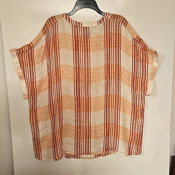 SIMPLY EMMA red pink white plaid silver thread sequin accent button down 3X - Picture 3 of 10